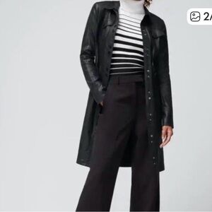 White House Black Market Long Faux Black Leather Jacket. Coated Denim  $170